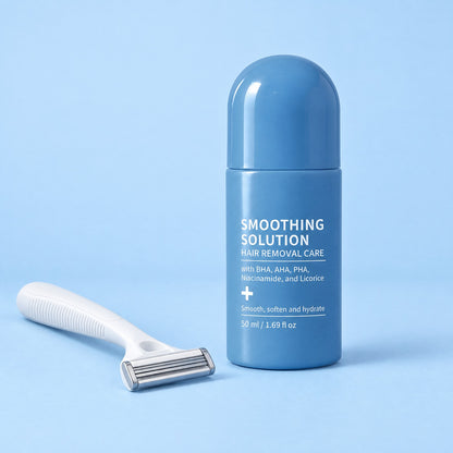 RazorCalm roll-on beside a razor