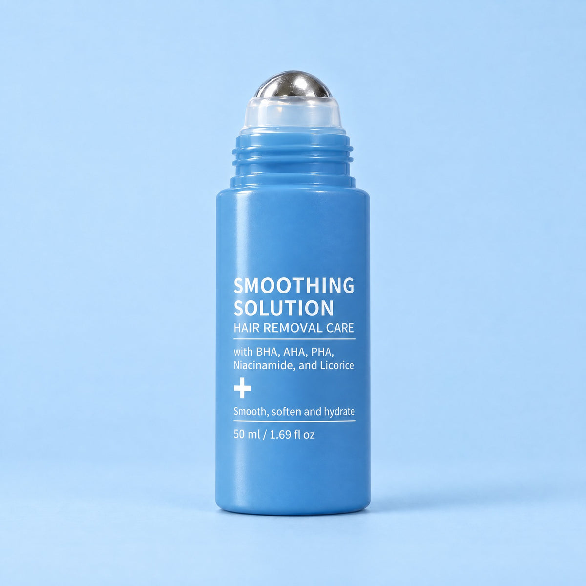RazorCalm roll-on with the cap off, roller ball showing